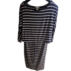 H&M Maternity Striped Dress Navy & White Layered Draw String 19in P2P SM